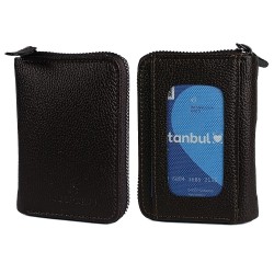 Apera BN89 Suni Deri Erkek Cüzdan Fermuarlı 15 Kartlık Kağıt Para Bölmeli Pencereli (Koyu Kahverengi)