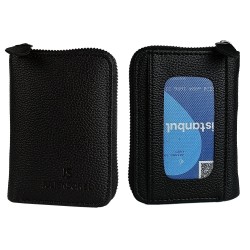 Apera BN89 Suni Deri Erkek Cüzdan Fermuarlı 15 Kartlık Kağıt Para Bölmeli Pencereli