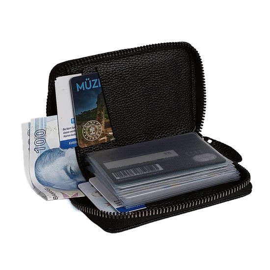 Apera BN89 Suni Deri Erkek Cüzdan Fermuarlı 15 Kartlık Kağıt Para Bölmeli Pencereli